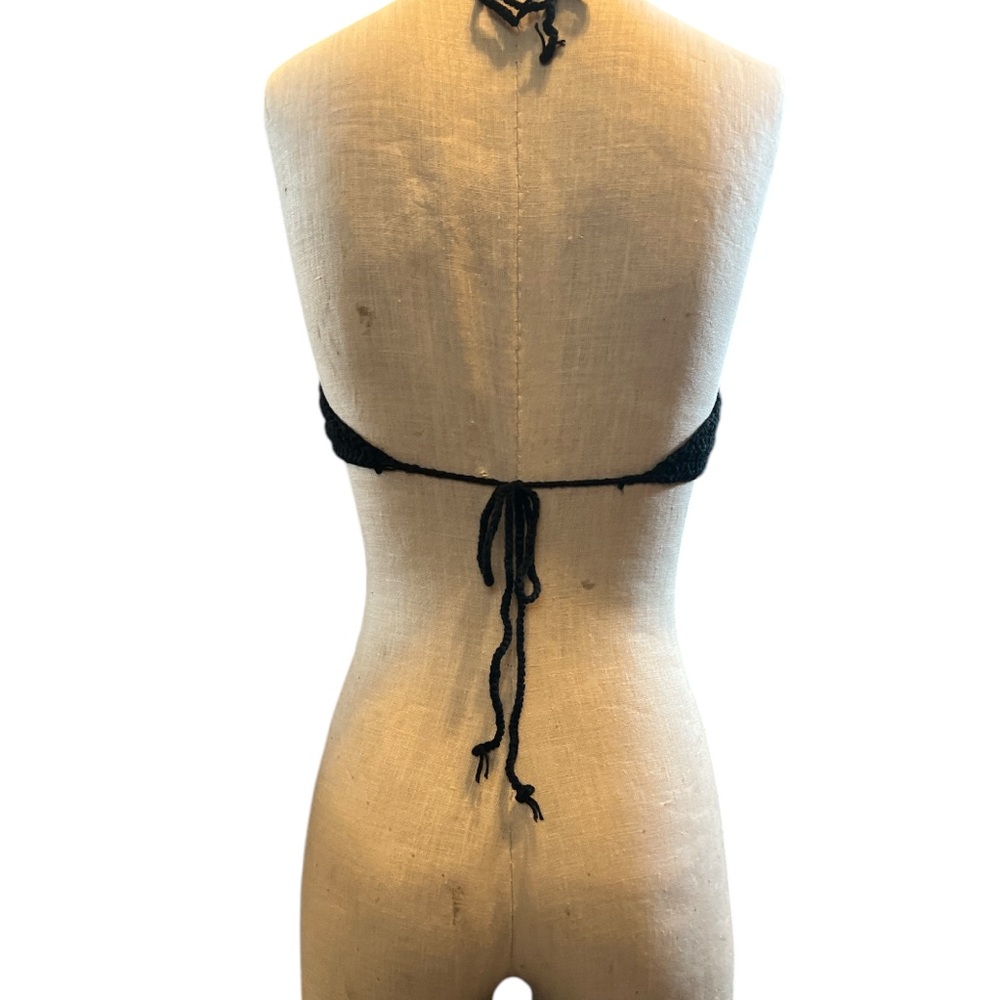 Black Crochet Halter Top with Beaded Tassels - Picture 2 of 2